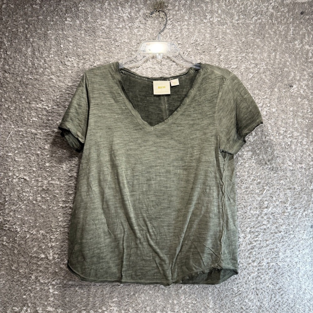 Maeve Anthropologie Burnout T Shirt Green V-Neck Small Boho Casual